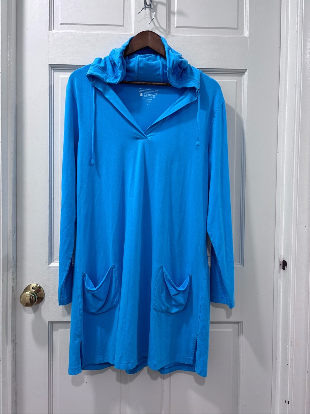 Coolibar Women’s Catalina Swim Coverup Size Large Blue Dream 50+ UPF V-Neck EUC